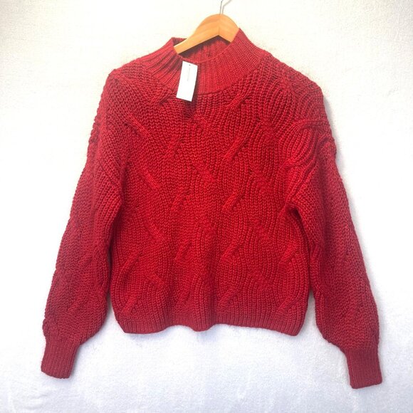 NWT American Eagle Cable Knit Oversized Slouchy Sweater Womens Small S Red Cozy - Picture 1 of 11